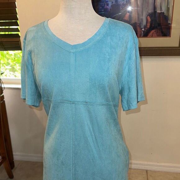 JOH Teal Light Faux Suede Short Sleeve Dress Size Large - Picture 3 of 10